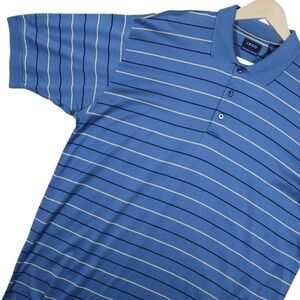 IZOD Mens Premium Cotton Blue Striped Short‎ Sleeve Polo Shirt Size L